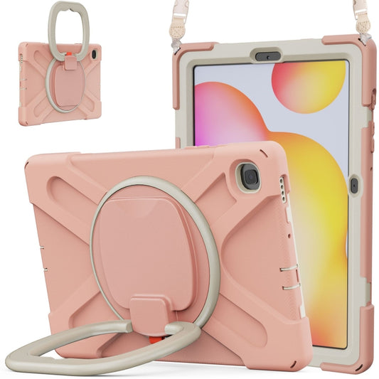 For Samsung Galaxy Tab S6 Lite P610 Silicone + PC Protective Case with Holder & Shoulder Strap(Rose Gold) - Tab S6 Lite P610 / P615 by buy2fix | Online Shopping UK | buy2fix