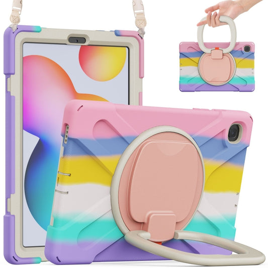 For Samsung Galaxy Tab S6 Lite P610 Silicone + PC Protective Case with Holder & Shoulder Strap(Colorful Pink) - Tab S6 Lite P610 / P615 by buy2fix | Online Shopping UK | buy2fix