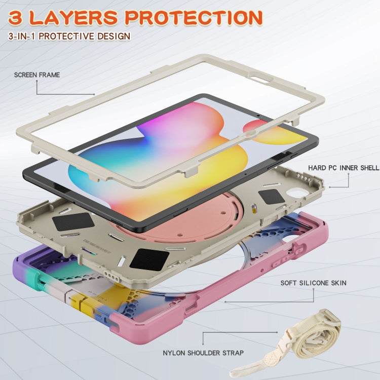 For Samsung Galaxy Tab S6 Lite P610 Silicone + PC Protective Case with Holder & Shoulder Strap(Colorful Pink) - Tab S6 Lite P610 / P615 by buy2fix | Online Shopping UK | buy2fix
