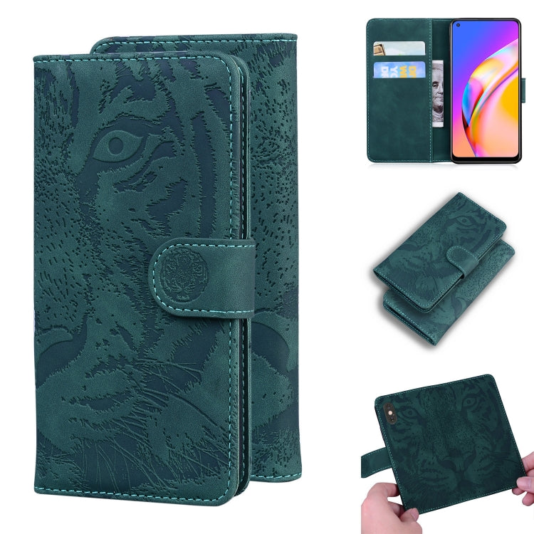 For OPPO A94 5G / F19 Pro Plus 5G Tiger Embossing Pattern Horizontal Flip Leather Case with Holder & Card Slots & Wallet(Green) by buy2fix