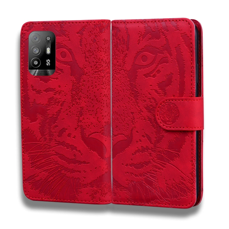 For OPPO A94 5G / F19 Pro Plus 5G Tiger Embossing Pattern Horizontal Flip Leather Case with Holder & Card Slots & Wallet(Red) by buy2fix