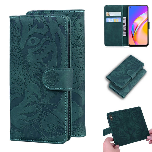 For OPPO Reno5 Z Tiger Embossing Pattern Horizontal Flip Leather Case with Holder & Card Slots & Wallet(Green) by buy2fix