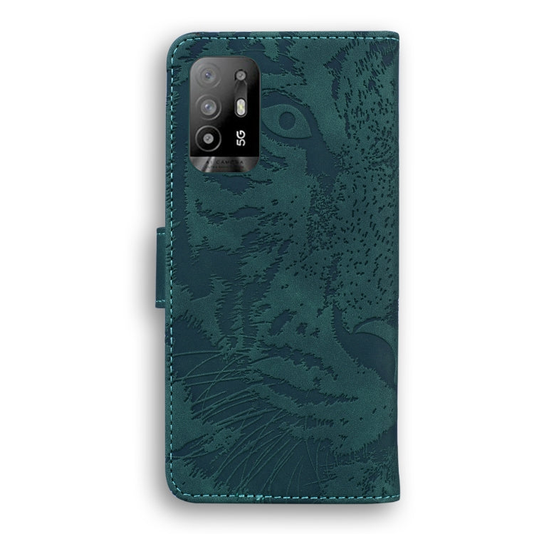 For OPPO Reno5 Z Tiger Embossing Pattern Horizontal Flip Leather Case with Holder & Card Slots & Wallet(Green) by buy2fix