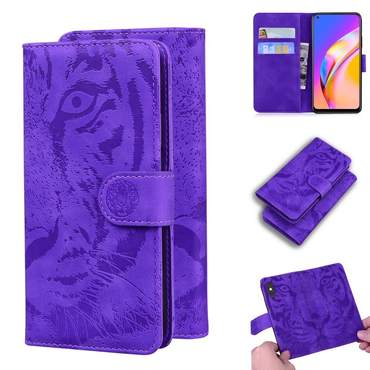 For OPPO Reno5 Z Tiger Embossing Pattern Horizontal Flip Leather Case with Holder & Card Slots & Wallet(Purple) by buy2fix