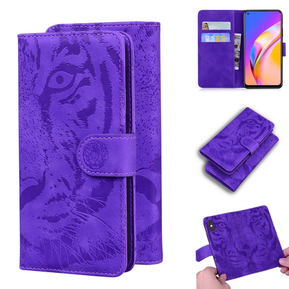 For OPPO Reno5 Z Tiger Embossing Pattern Horizontal Flip Leather Case with Holder & Card Slots & Wallet(Purple) by buy2fix