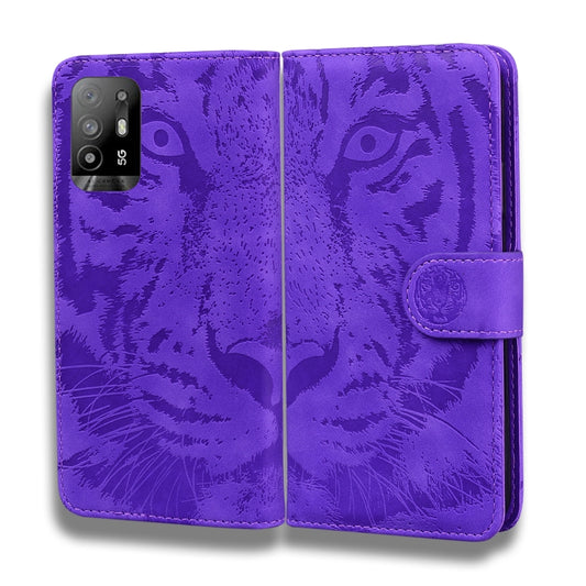 For OPPO Reno5 Z Tiger Embossing Pattern Horizontal Flip Leather Case with Holder & Card Slots & Wallet(Purple) by buy2fix