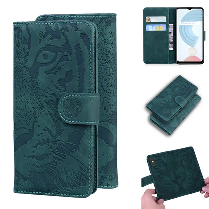 For OPPO Realme C21 Tiger Embossing Pattern Horizontal Flip Leather Case with Holder & Card Slots & Wallet(Green) - Realme Cases by buy2fix | Online Shopping UK | buy2fix