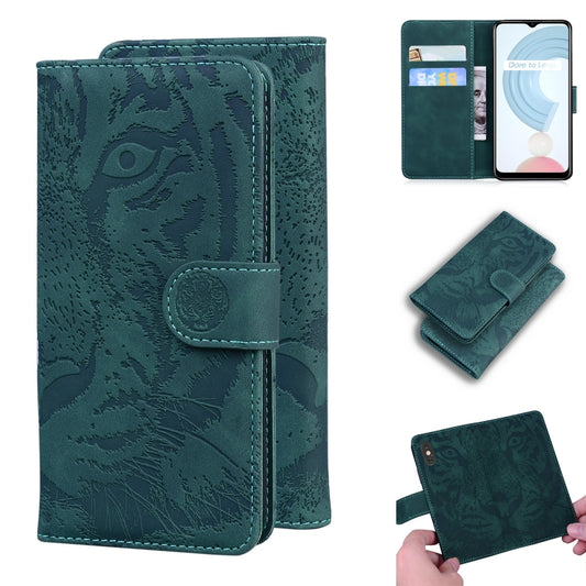 For OPPO Realme C21 Tiger Embossing Pattern Horizontal Flip Leather Case with Holder & Card Slots & Wallet(Green) - Realme Cases by buy2fix | Online Shopping UK | buy2fix
