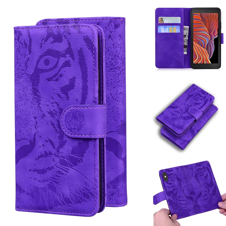 For Samsung Galaxy Xcover 5 Tiger Embossing Pattern Horizontal Flip Leather Case with Holder & Card Slots & Wallet(Purple) by buy2fix