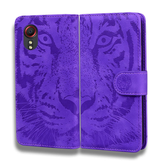 For Samsung Galaxy Xcover 5 Tiger Embossing Pattern Horizontal Flip Leather Case with Holder & Card Slots & Wallet(Purple) by buy2fix