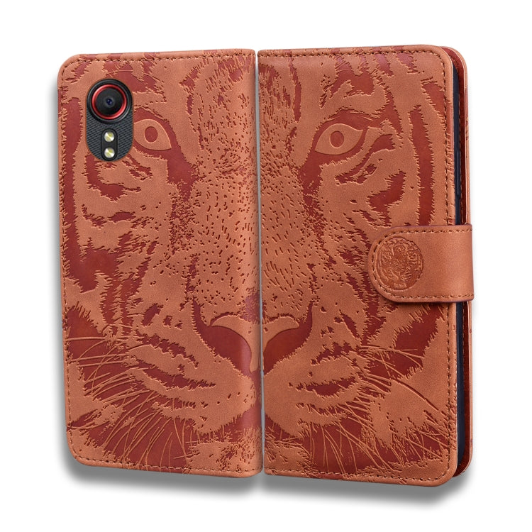 For Samsung Galaxy Xcover 5 Tiger Embossing Pattern Horizontal Flip Leather Case with Holder & Card Slots & Wallet(Brown) by buy2fix