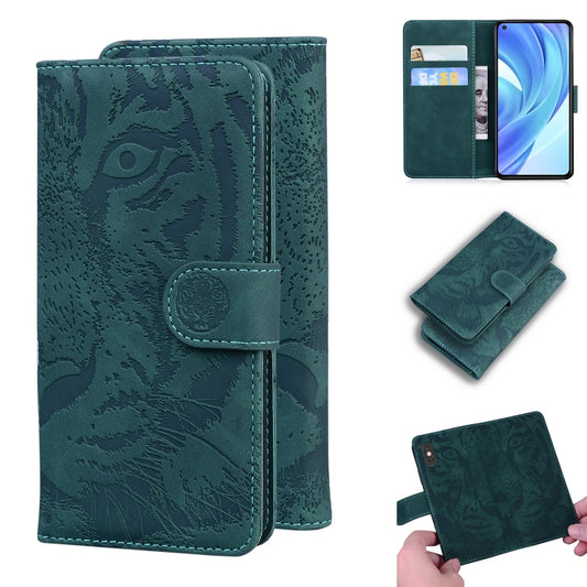 For Xiaomi Mi 11 Lite Tiger Embossing Pattern Horizontal Flip Leather Case with Holder & Card Slots & Wallet(Green) - Xiaomi Cases by buy2fix | Online Shopping UK | buy2fix