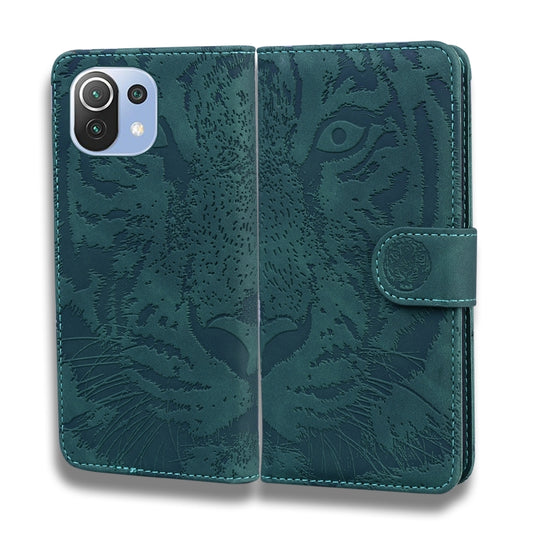 For Xiaomi Mi 11 Lite Tiger Embossing Pattern Horizontal Flip Leather Case with Holder & Card Slots & Wallet(Green) - Xiaomi Cases by buy2fix | Online Shopping UK | buy2fix
