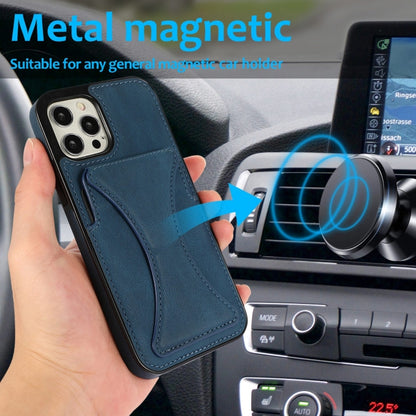 For iPhone 12 / 12 Pro Ultra-thin Shockproof Protective Case with Holder & Metal Magnetic Function(Blue) - iPhone 12 / 12 Pro Cases by buy2fix | Online Shopping UK | buy2fix