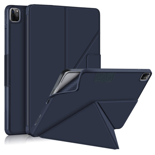 For iPad Pro 12.9 2022 / 2021 Multi-folding Horizontal Flip PU Leather Shockproof Tablet Case with Holder & Sleep / Wake-up Function (Dark Blue) - iPad Pro 12.9 (2022/2021) Cases by buy2fix | Online Shopping UK | buy2fix