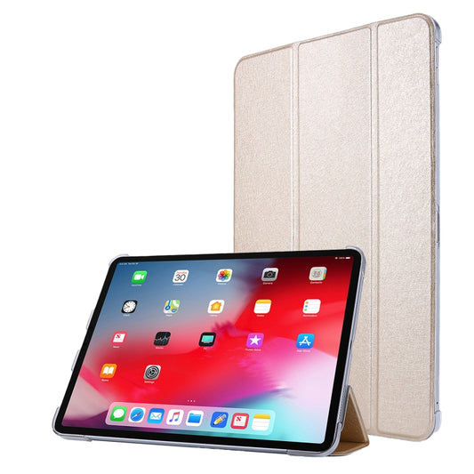 For iPad Air 13 2025 / 2024 / iPad Pro 12.9 2022 / 2021 Silk Texture Three-fold Horizontal Flip Leather Tablet Case with Holder & Pen Slot(Gold) - iPad Pro 12.9 (2022/2021) Cases by buy2fix | Online Shopping UK | buy2fix