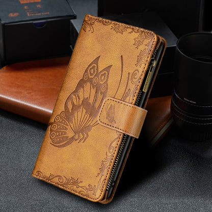 For Xiaomi Redmi 9A Flying Butterfly Embossing Pattern Zipper Horizontal Flip Leather Case with Holder & Card Slots & Wallet(Brown) - Xiaomi Cases by buy2fix | Online Shopping UK | buy2fix