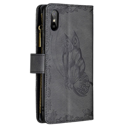 For Xiaomi Redmi 9A Flying Butterfly Embossing Pattern Zipper Horizontal Flip Leather Case with Holder & Card Slots & Wallet(Black) - Xiaomi Cases by buy2fix | Online Shopping UK | buy2fix