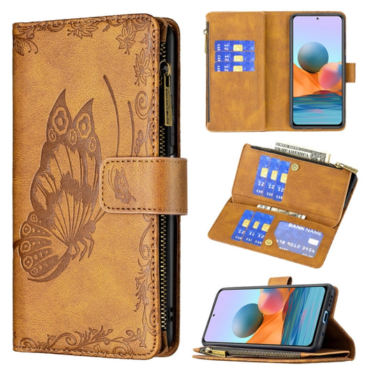 For Xiaomi Redmi Note 10 Pro Flying Butterfly Embossing Pattern Zipper Horizontal Flip Leather Case with Holder & Card Slots & Wallet(Brown) - Xiaomi Cases by buy2fix | Online Shopping UK | buy2fix