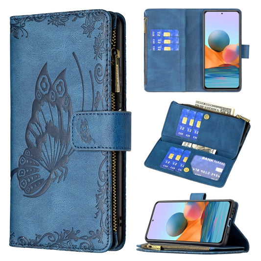 For Xiaomi Redmi Note 10 Pro Flying Butterfly Embossing Pattern Zipper Horizontal Flip Leather Case with Holder & Card Slots & Wallet(Blue) - Xiaomi Cases by buy2fix | Online Shopping UK | buy2fix