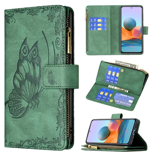 For Xiaomi Redmi Note 10 Pro Flying Butterfly Embossing Pattern Zipper Horizontal Flip Leather Case with Holder & Card Slots & Wallet(Green) - Xiaomi Cases by buy2fix | Online Shopping UK | buy2fix