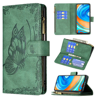 For Xiaomi Redmi Note 9 Pro Max Flying Butterfly Embossing Pattern Zipper Horizontal Flip Leather Case with Holder & Card Slots & Wallet(Green) - Xiaomi Cases by buy2fix | Online Shopping UK | buy2fix