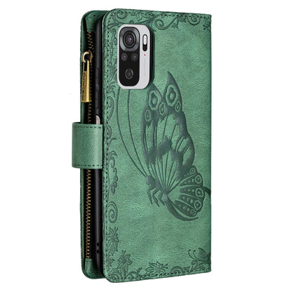 For Xiaomi Redmi Note 10 4G Flying Butterfly Embossing Pattern Zipper Horizontal Flip Leather Case with Holder & Card Slots & Wallet(Green) - Xiaomi Cases by buy2fix | Online Shopping UK | buy2fix