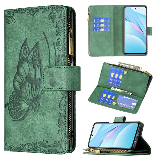 For Xiaomi Mi 10T Lite 5G Flying Butterfly Embossing Pattern Zipper Horizontal Flip Leather Case with Holder & Card Slots & Wallet(Green) - Xiaomi Cases by buy2fix | Online Shopping UK | buy2fix