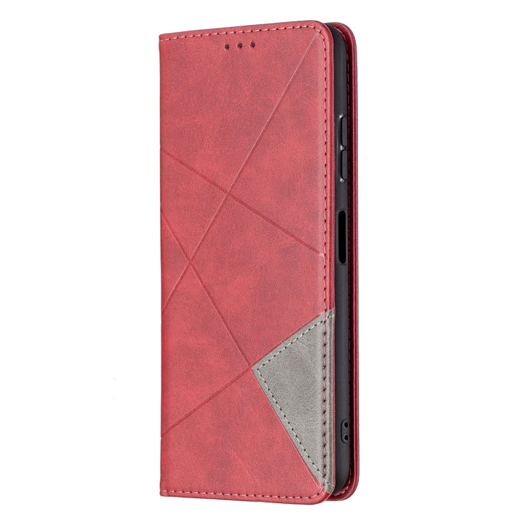 For Samsung Galaxy A22 5G Rhombus Texture Horizontal Flip Magnetic Leather Case with Holder & Card Slots(Red) by buy2fix