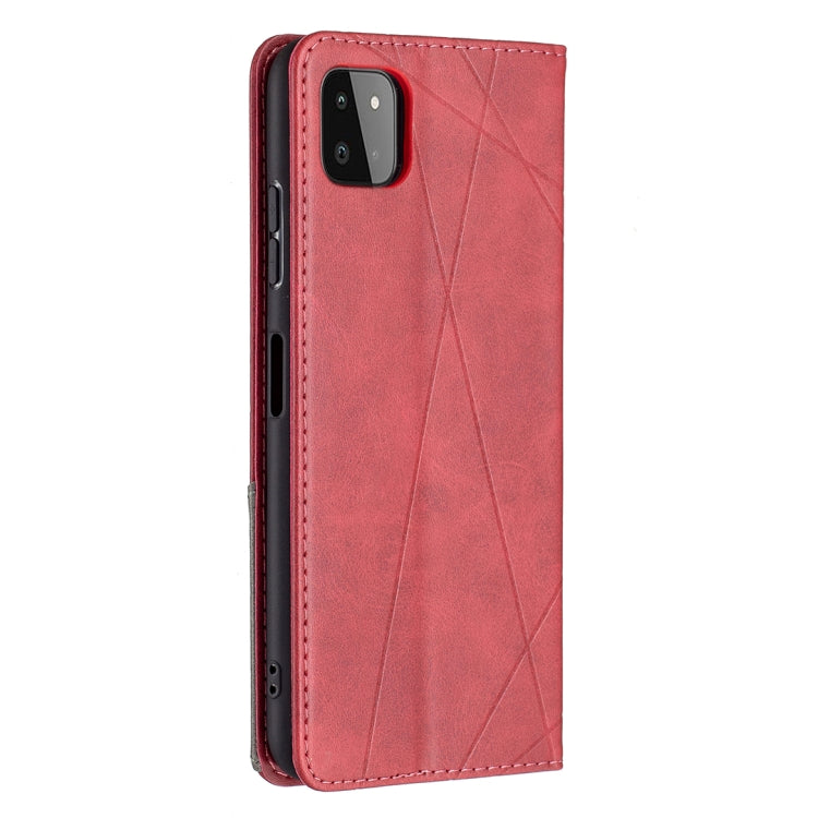 For Samsung Galaxy A22 5G Rhombus Texture Horizontal Flip Magnetic Leather Case with Holder & Card Slots(Red) by buy2fix