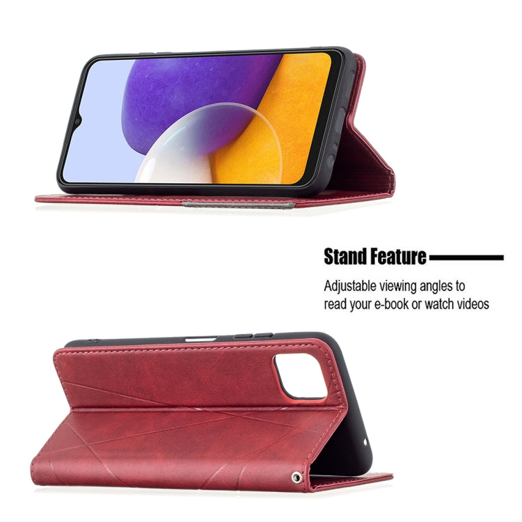 For Samsung Galaxy A22 5G Rhombus Texture Horizontal Flip Magnetic Leather Case with Holder & Card Slots(Red) by buy2fix