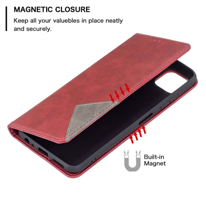 For Samsung Galaxy A22 5G Rhombus Texture Horizontal Flip Magnetic Leather Case with Holder & Card Slots(Red) by buy2fix