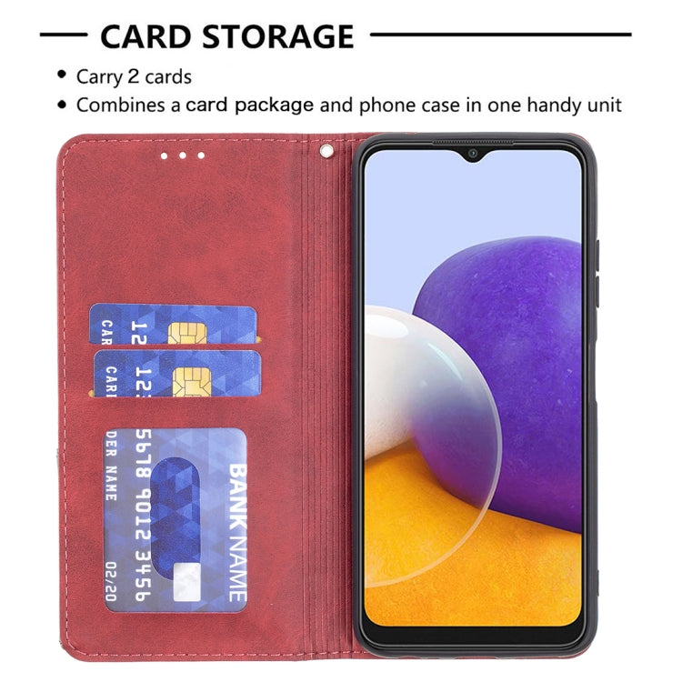 For Samsung Galaxy A22 5G Rhombus Texture Horizontal Flip Magnetic Leather Case with Holder & Card Slots(Red) by buy2fix