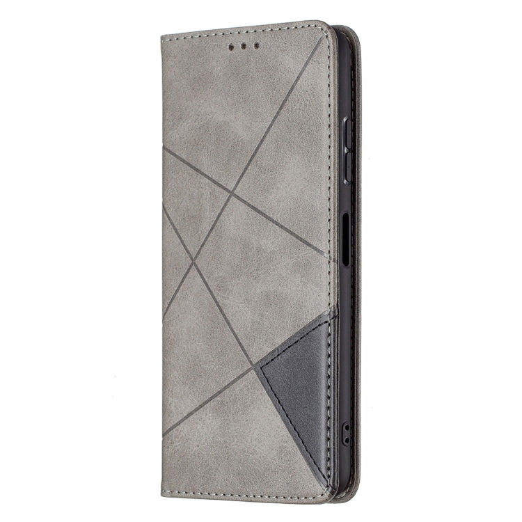 For Samsung Galaxy A22 5G Rhombus Texture Horizontal Flip Magnetic Leather Case with Holder & Card Slots(Grey) by buy2fix