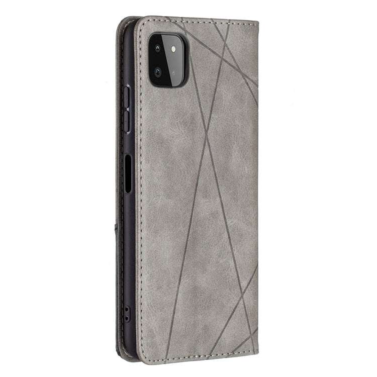 For Samsung Galaxy A22 5G Rhombus Texture Horizontal Flip Magnetic Leather Case with Holder & Card Slots(Grey) by buy2fix