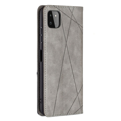 For Samsung Galaxy A22 5G Rhombus Texture Horizontal Flip Magnetic Leather Case with Holder & Card Slots(Grey) by buy2fix