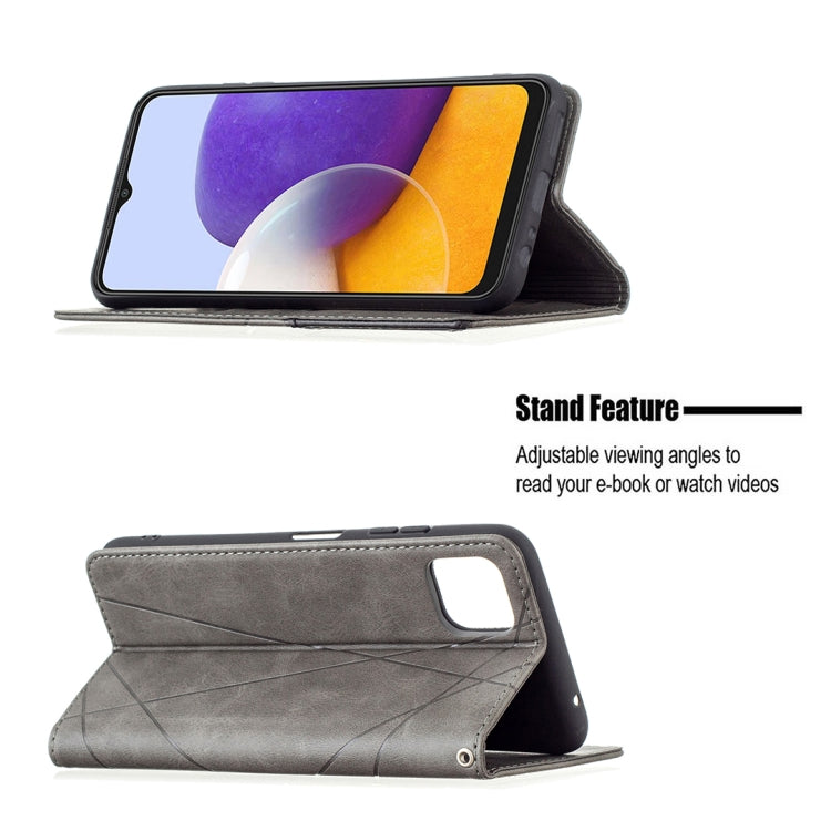 For Samsung Galaxy A22 5G Rhombus Texture Horizontal Flip Magnetic Leather Case with Holder & Card Slots(Grey) by buy2fix