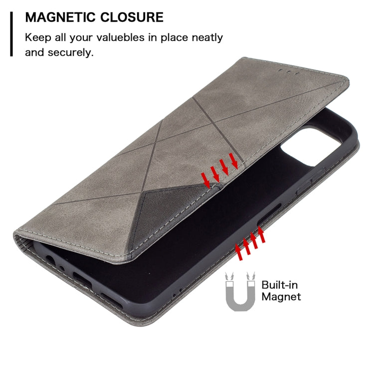 For Samsung Galaxy A22 5G Rhombus Texture Horizontal Flip Magnetic Leather Case with Holder & Card Slots(Grey) by buy2fix