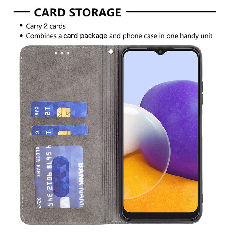 For Samsung Galaxy A22 5G Rhombus Texture Horizontal Flip Magnetic Leather Case with Holder & Card Slots(Grey) by buy2fix
