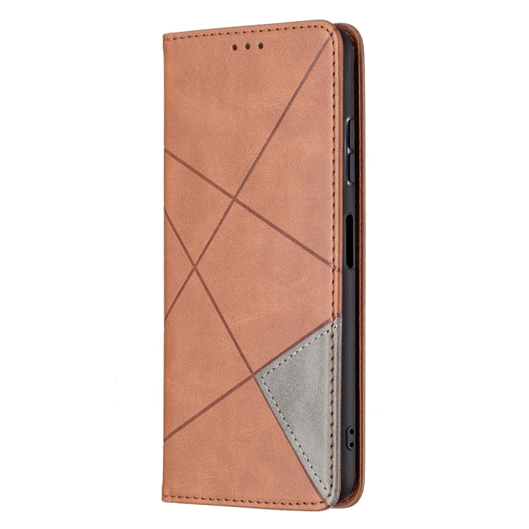 For Samsung Galaxy A22 5G Rhombus Texture Horizontal Flip Magnetic Leather Case with Holder & Card Slots(Brown) by buy2fix