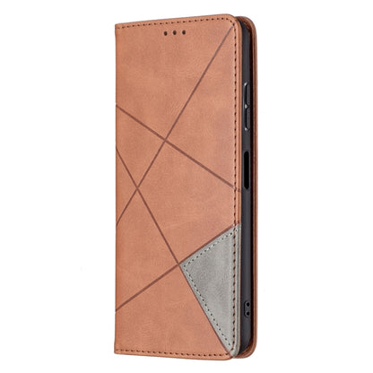 For Samsung Galaxy A22 5G Rhombus Texture Horizontal Flip Magnetic Leather Case with Holder & Card Slots(Brown) by buy2fix