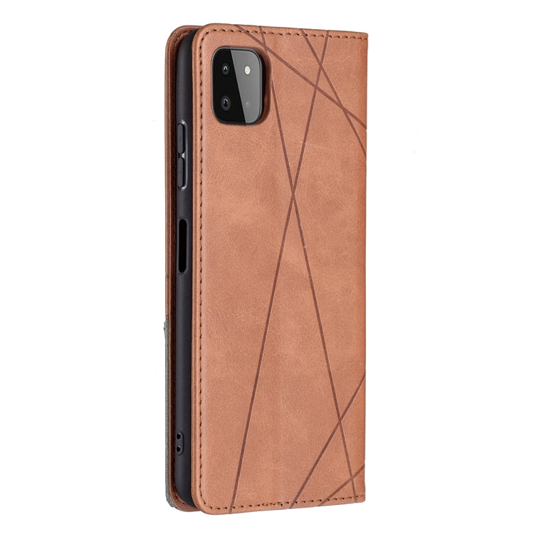 For Samsung Galaxy A22 5G Rhombus Texture Horizontal Flip Magnetic Leather Case with Holder & Card Slots(Brown) by buy2fix