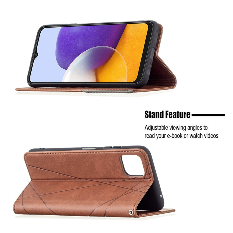 For Samsung Galaxy A22 5G Rhombus Texture Horizontal Flip Magnetic Leather Case with Holder & Card Slots(Brown) by buy2fix