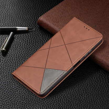 For Samsung Galaxy A22 5G Rhombus Texture Horizontal Flip Magnetic Leather Case with Holder & Card Slots(Brown) by buy2fix