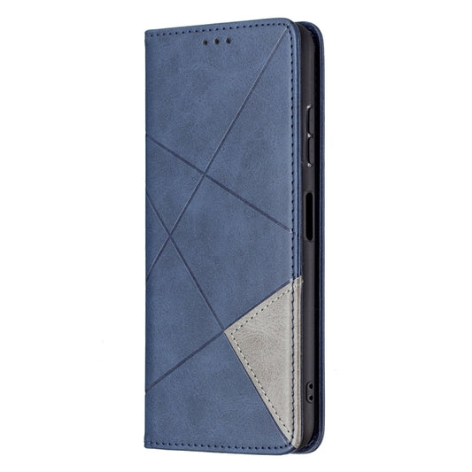 For Samsung Galaxy A22 5G Rhombus Texture Horizontal Flip Magnetic Leather Case with Holder & Card Slots(Blue) by buy2fix