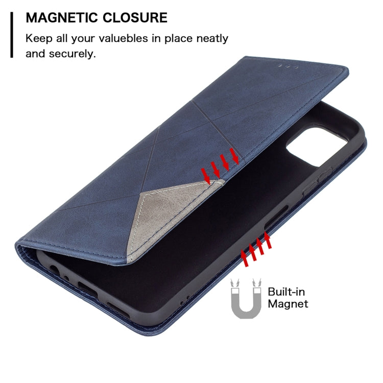For Samsung Galaxy A22 5G Rhombus Texture Horizontal Flip Magnetic Leather Case with Holder & Card Slots(Blue) by buy2fix