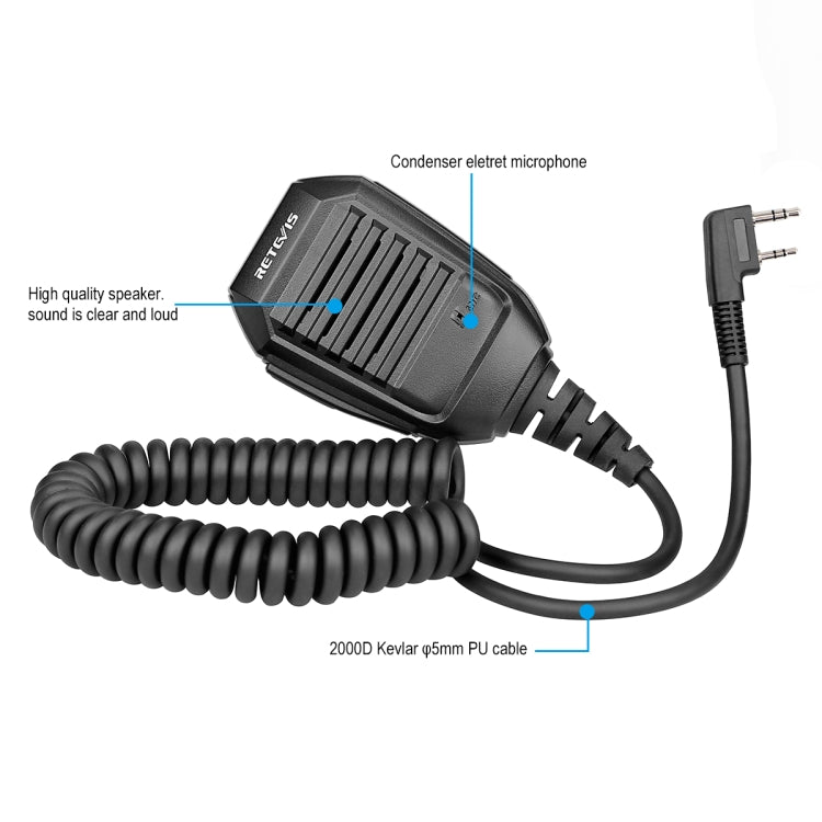 RETEVIS RS-113 2 Pin Remote Speaker Microphone for H777/UV5R/RT21/RT1/RT3 - Microphones & Headsets by RETEVIS | Online Shopping UK | buy2fix