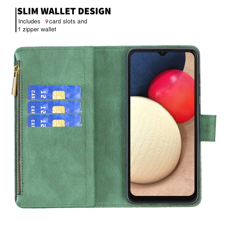 For Samsung Galaxy A02s Flying Butterfly Embossing Pattern Zipper Horizontal Flip Leather Case with Holder & Card Slots & Wallet(Green) by buy2fix