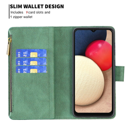 For Samsung Galaxy A02s Flying Butterfly Embossing Pattern Zipper Horizontal Flip Leather Case with Holder & Card Slots & Wallet(Green) by buy2fix