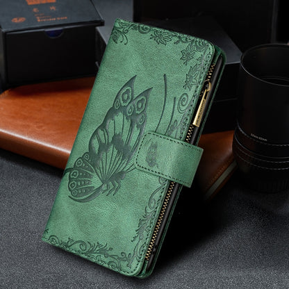 For Samsung Galaxy A02 Flying Butterfly Embossing Pattern Zipper Horizontal Flip Leather Case with Holder & Card Slots & Wallet(Green) by buy2fix